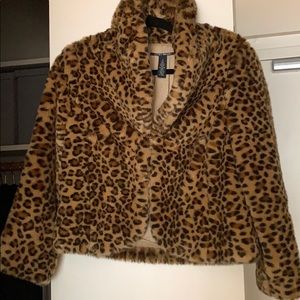 Lucky Brand faux fur jacket. Used. Sz M Leopard